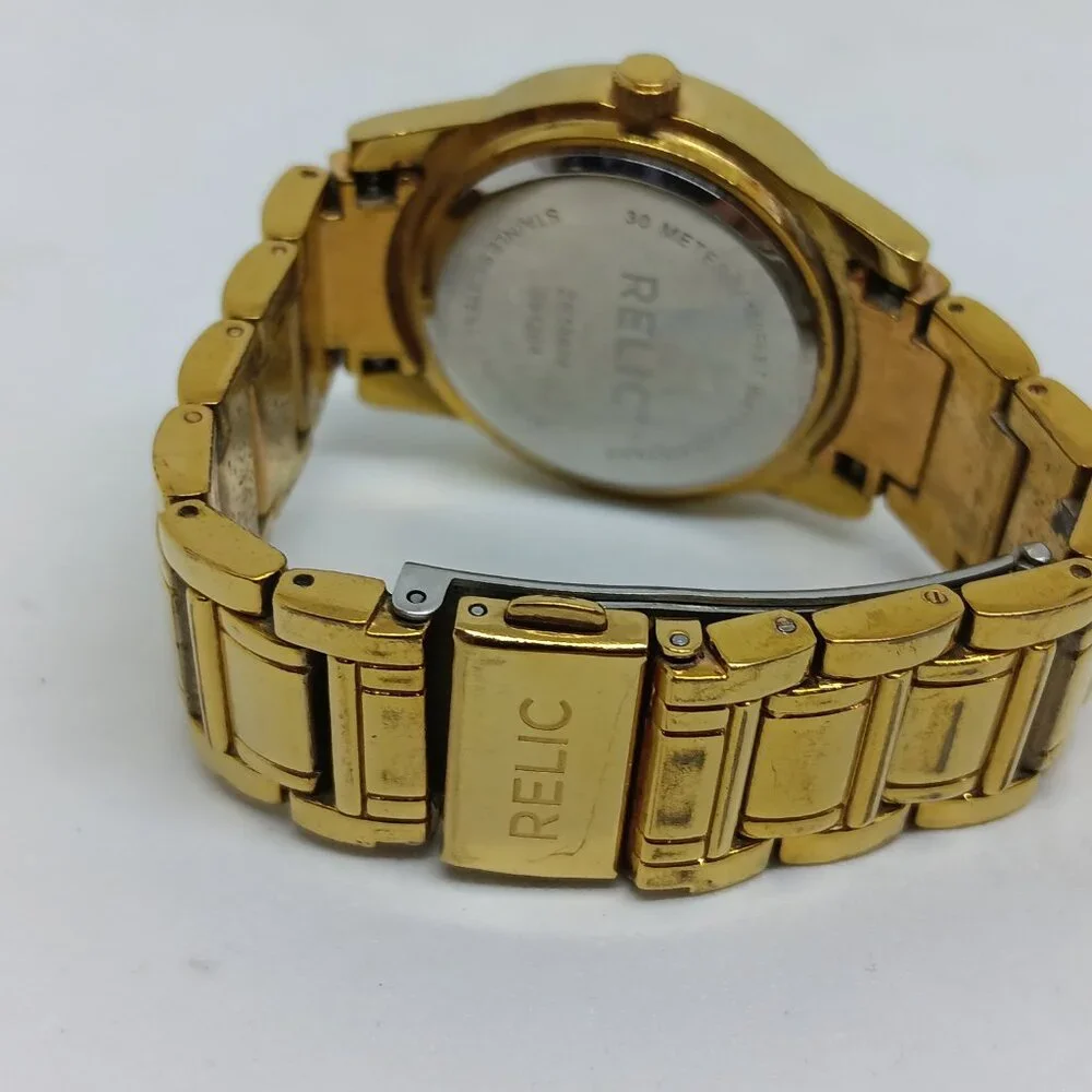 Relic ZR15668 Women's 34mm Gold Tone Multifunction Crystal Accent Watch